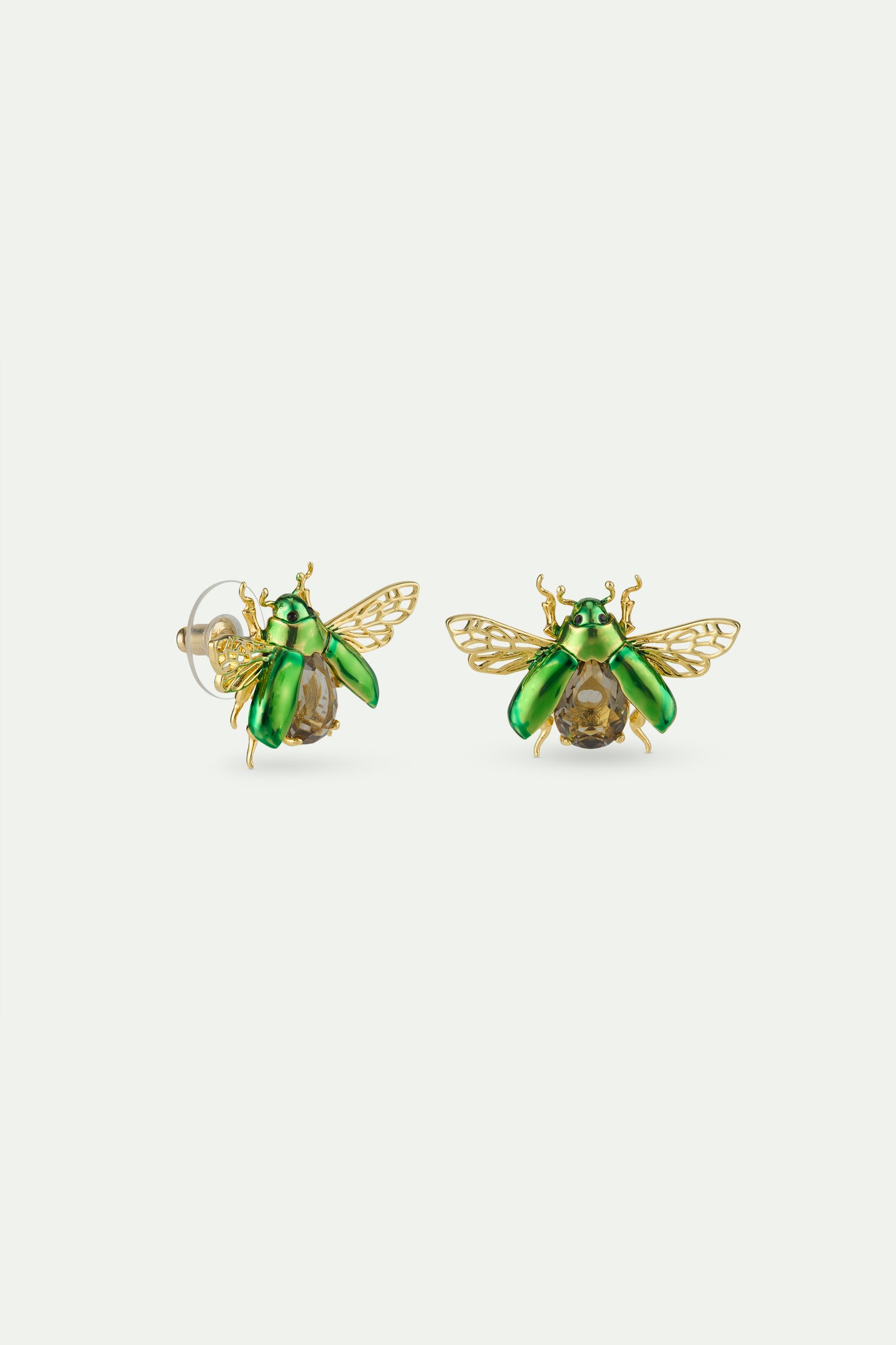 Sleeper Flying Green Rose Chafer & Black Crystal Earrings | AWCC1071