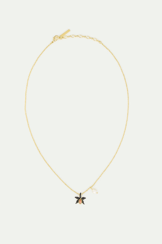 Fine Black Orchid Pink Crystal & Cultured Pearl Necklace