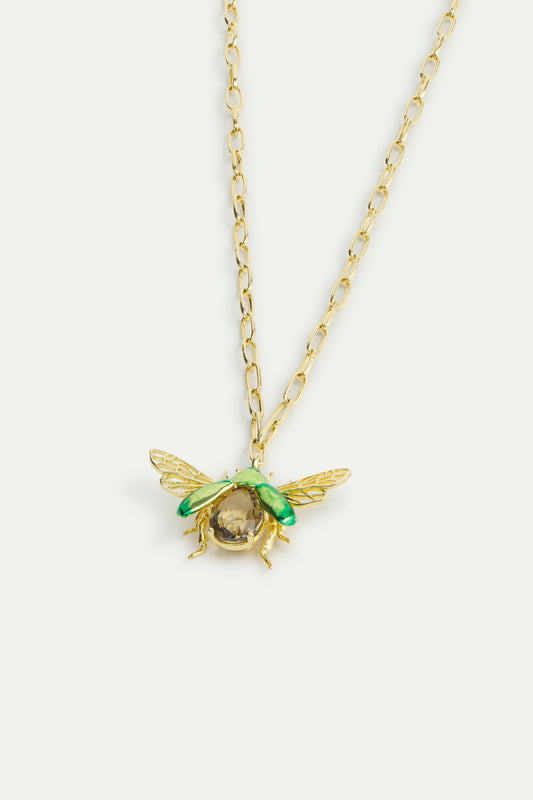Flying Green Rose Chafer Black Stone Pendant