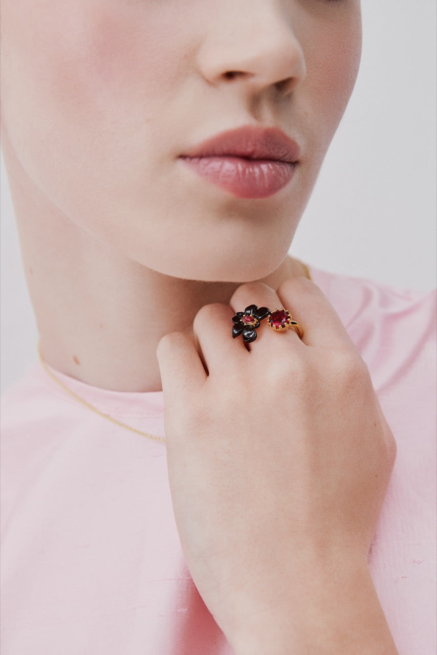 Black Orchid Pink Crystal & Red Crystal Ring