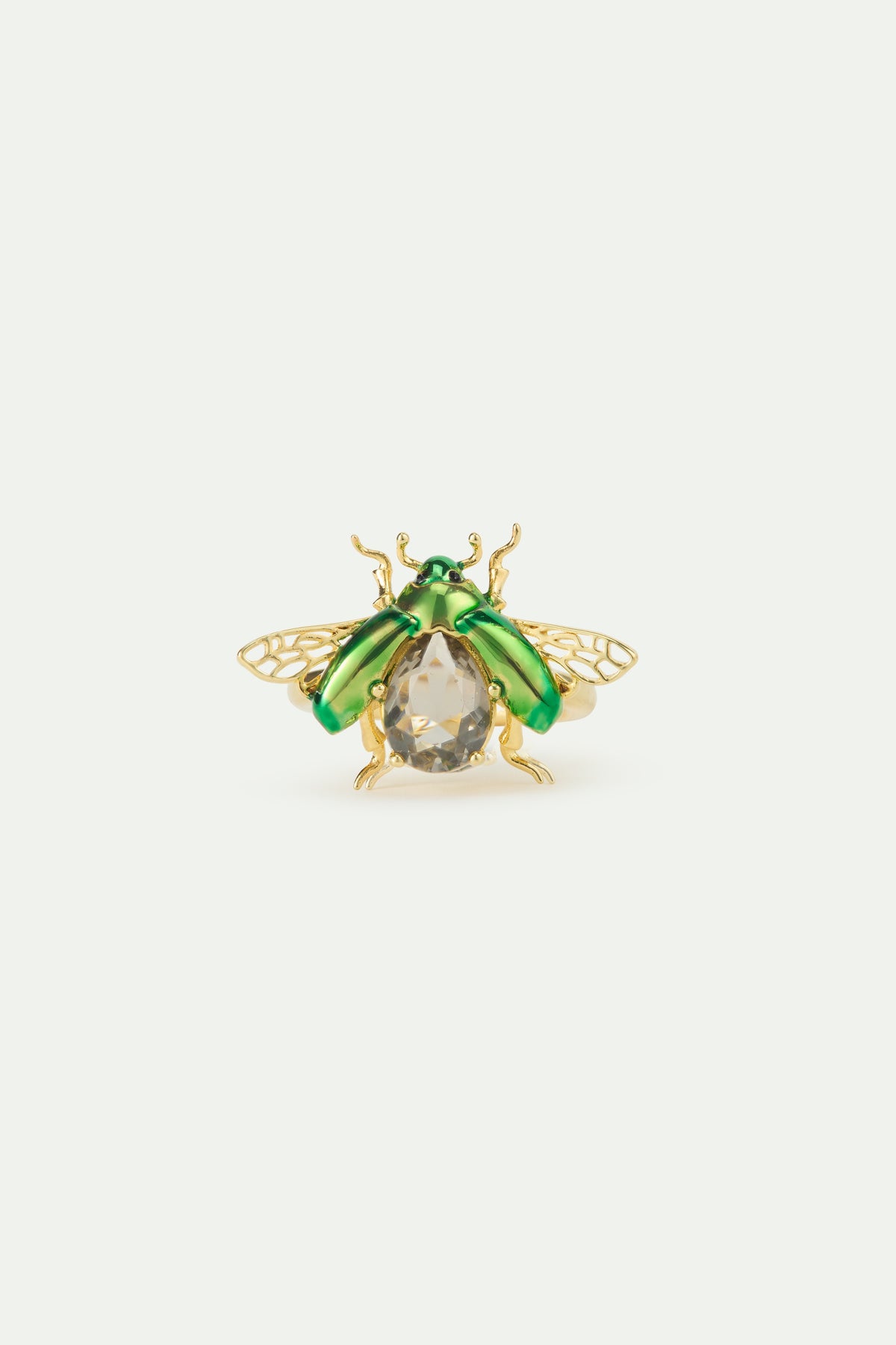 Flying Green Rose Chafer & Black Stone Ring | AWCC6031