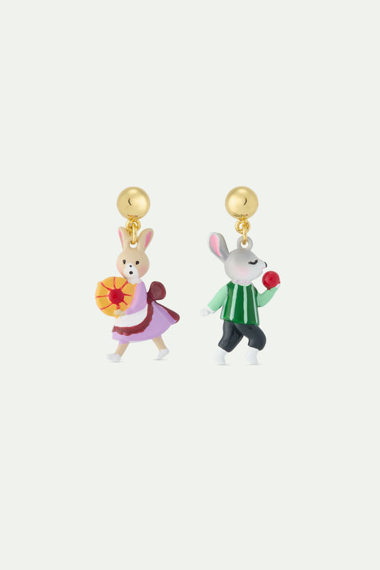 Asymmetrical Dangle Rabbit Hansel & Gretel. Earrings