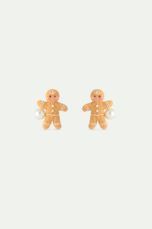 Gingerbread Man & Imitation Pearl Earrings
