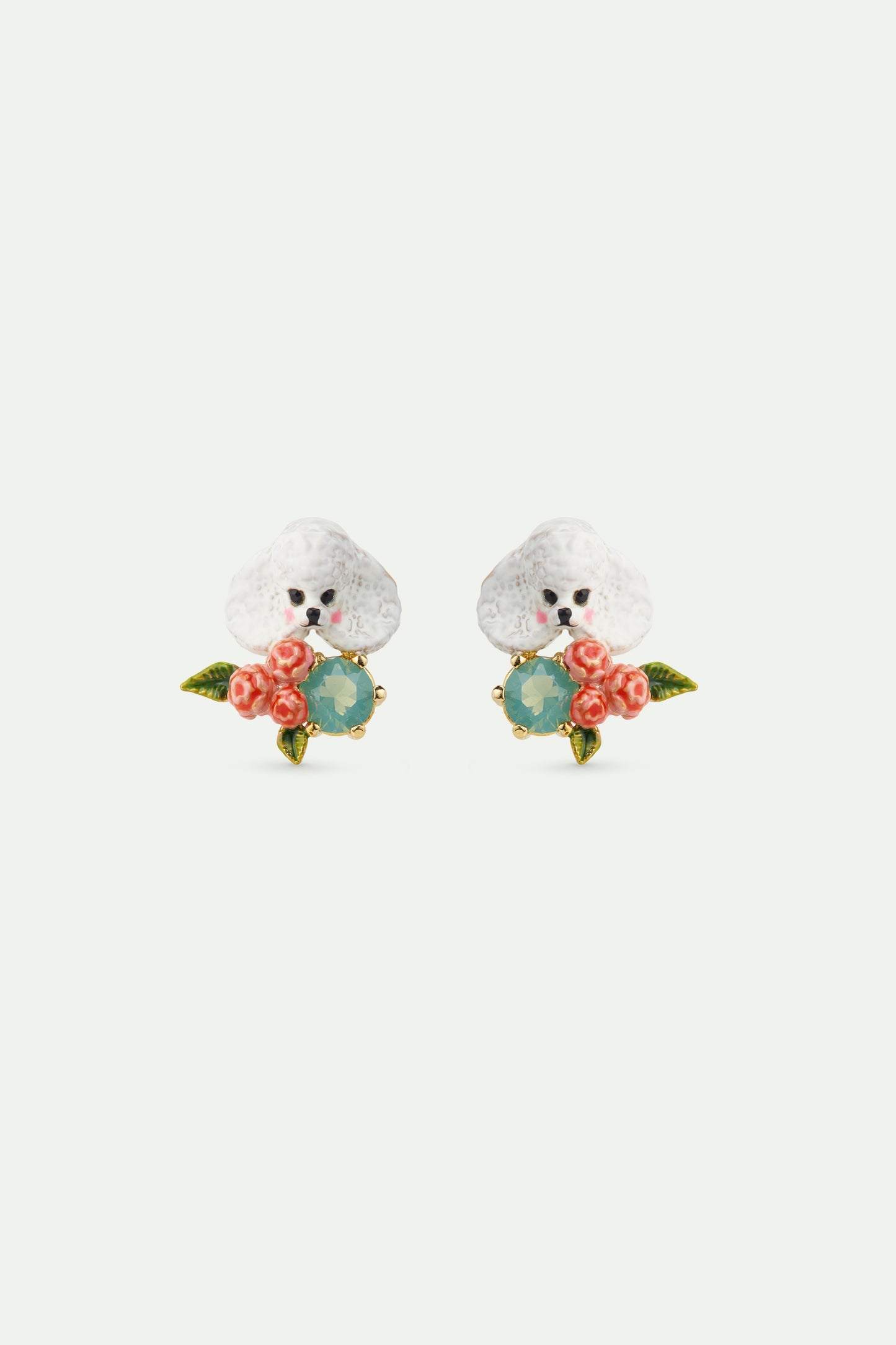 Poodle. Pink Flowers And Blue Stone Earrings
