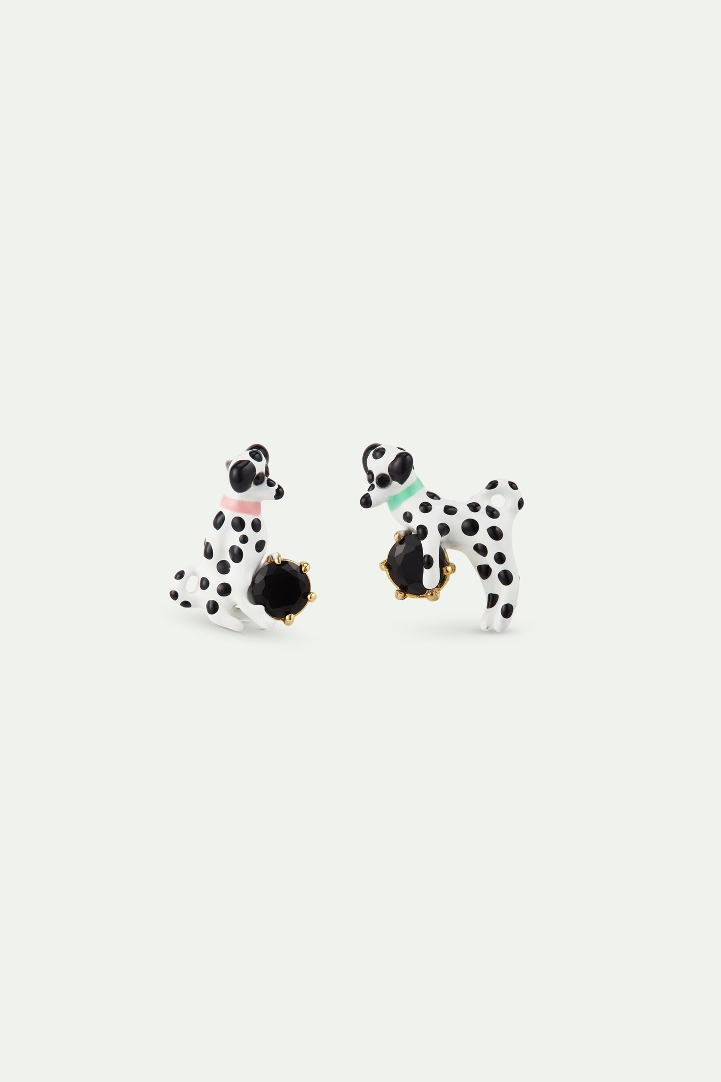 Dalmatian & Black Stone Asymmetrical Post Earrings