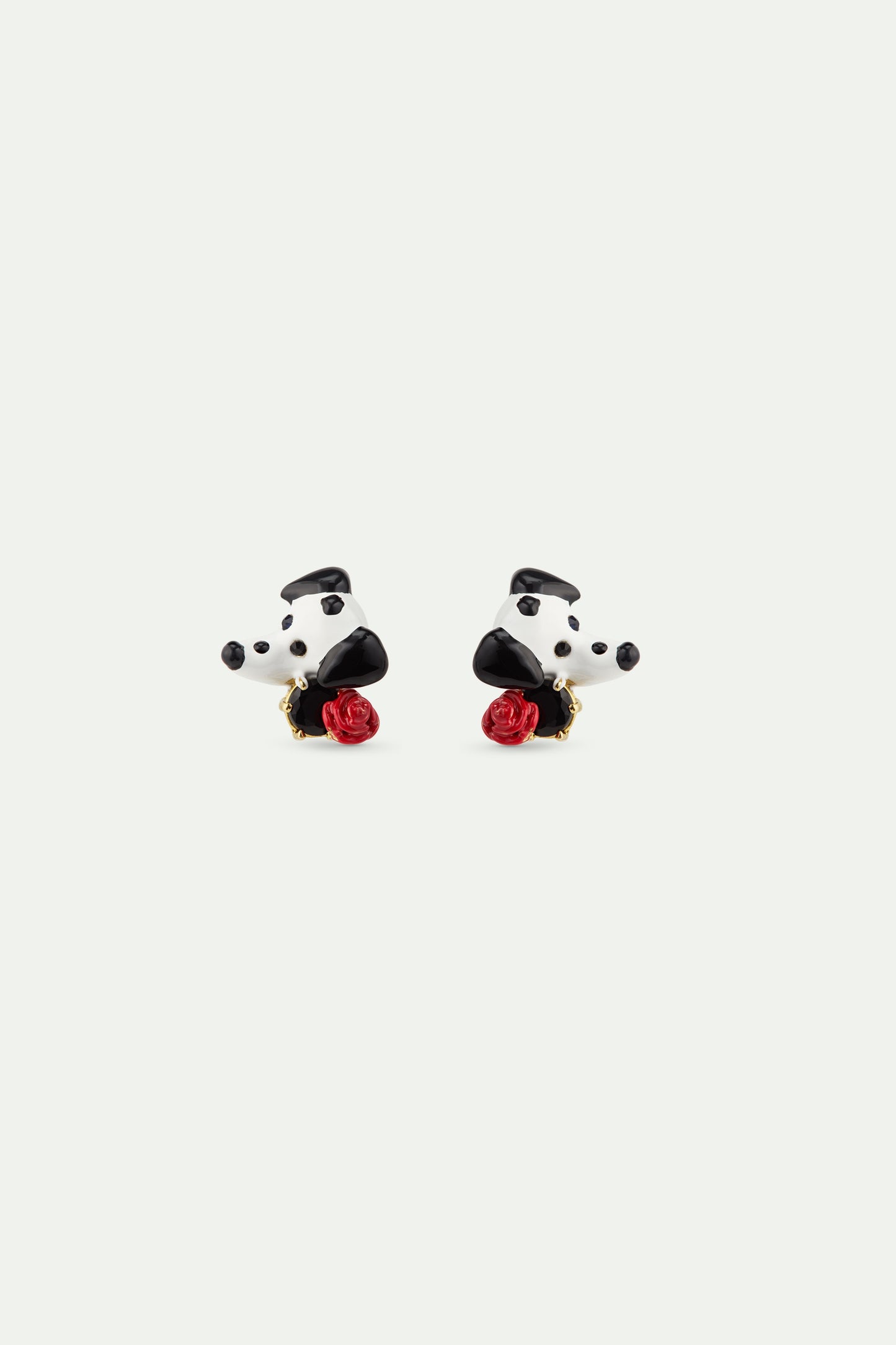 Dalmatian Earrings With Black Stone & Red Rose