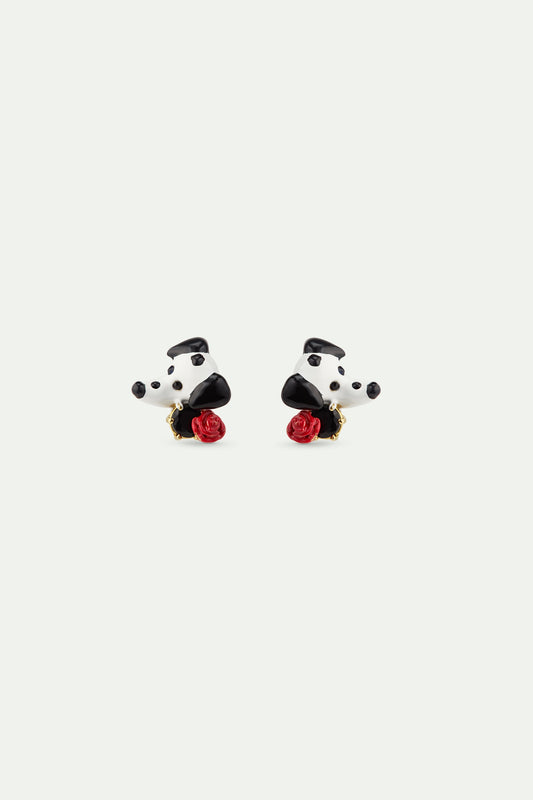 Dalmatian Earrings With Black Stone & Red Rose