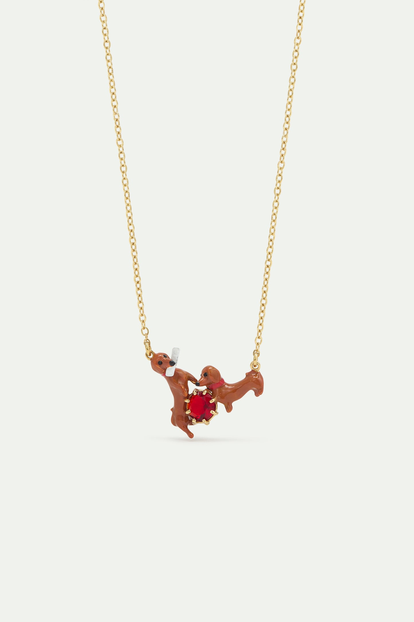 Dachshund And Red Round Stone Statement Necklace
