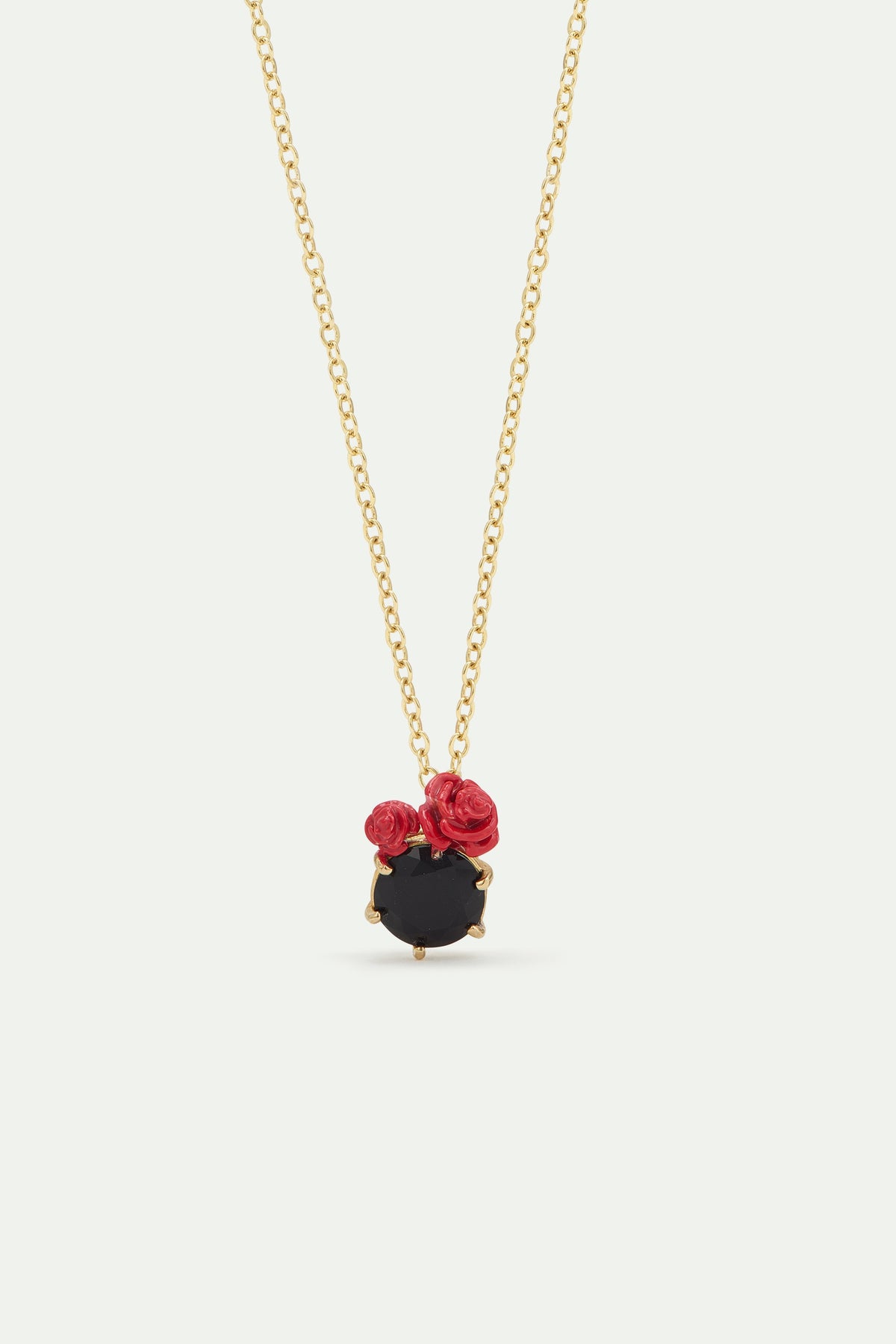 Black Faceted Stone And Red Rose Pendant Necklace | AWLA3071