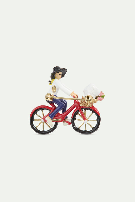 Brooch With Bicycle. Poodle And Bunch Of Flowers