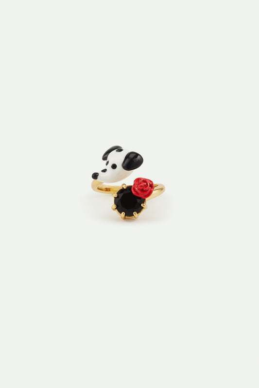 Dalmatian Adjustable Ring With Rose