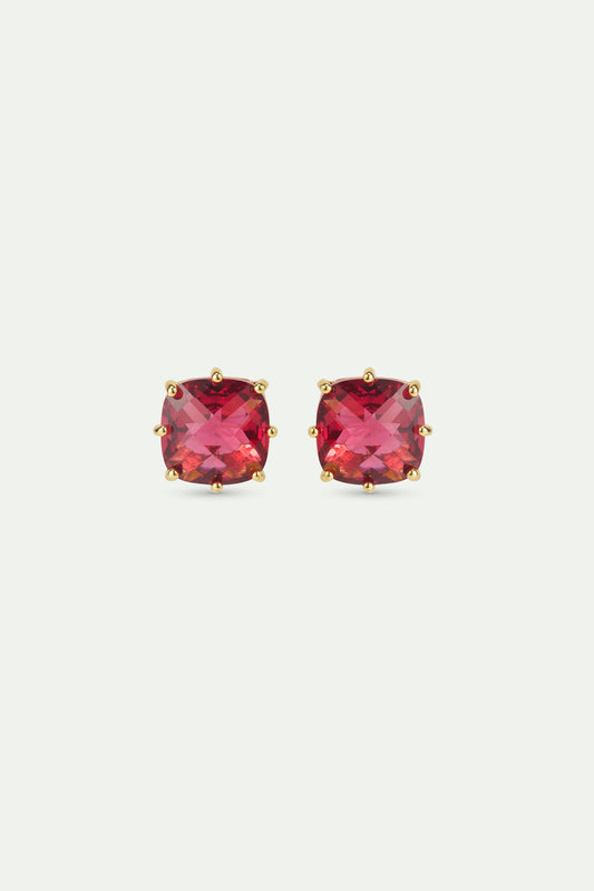 Dark Pink Diamantine Square Stone Earrings