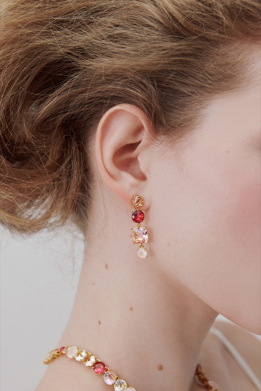 Gradient Pink Diamantine 4 Stones Earrings | AWLD1201