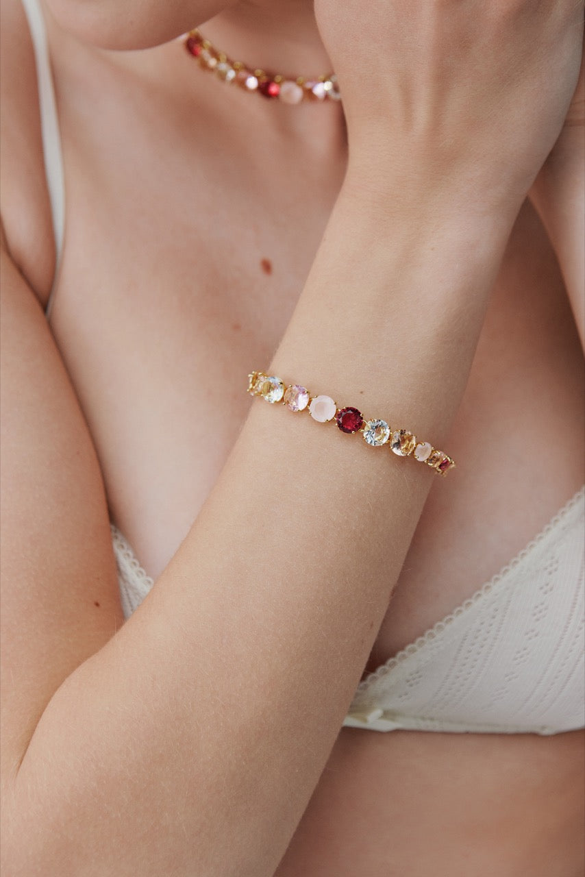 Gradient Pink Diamantine Fine Row Of Stones Bracelet | AWLD2521