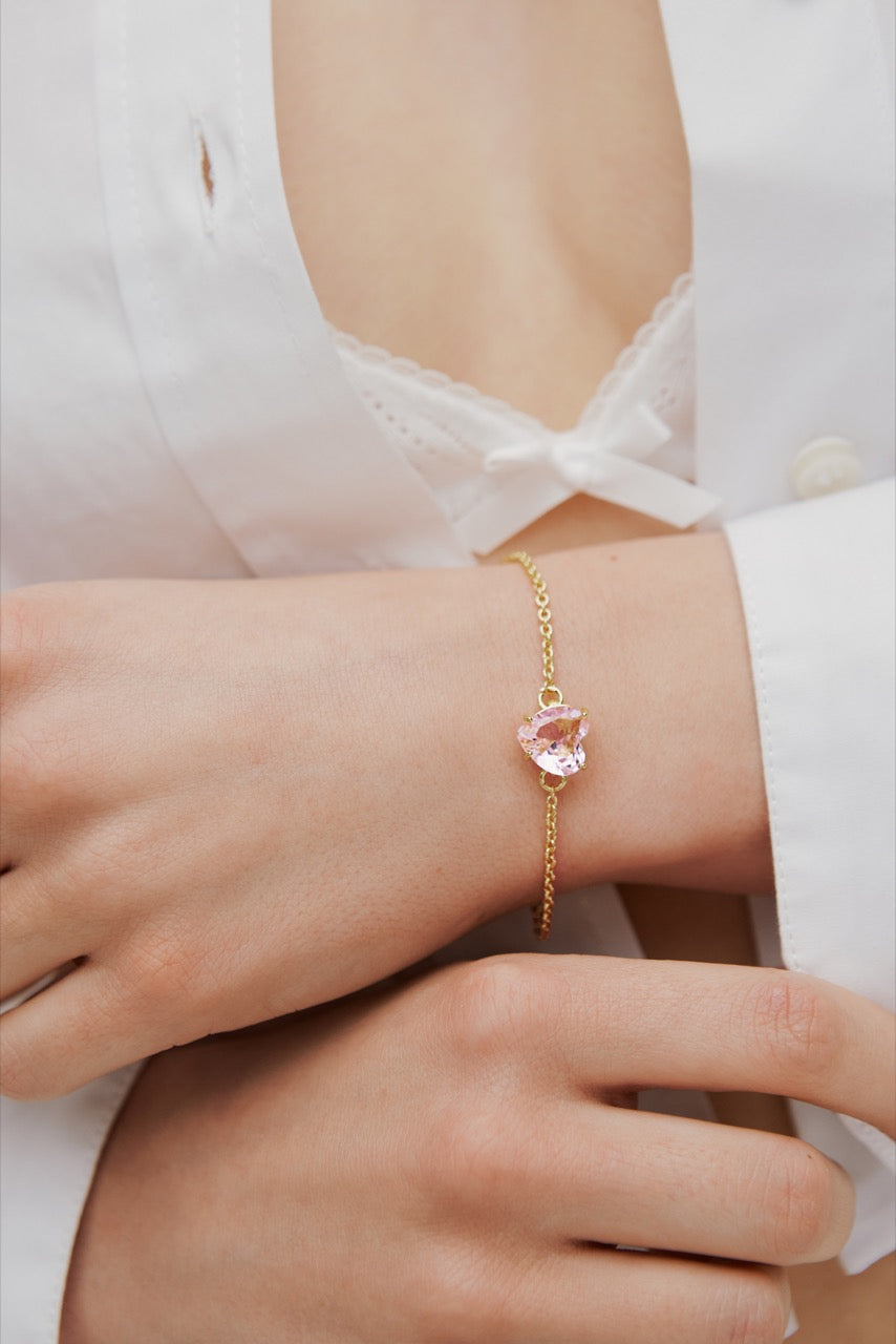 Light Pink Diamantine Fine Heart-Shaped Stone Bracelet