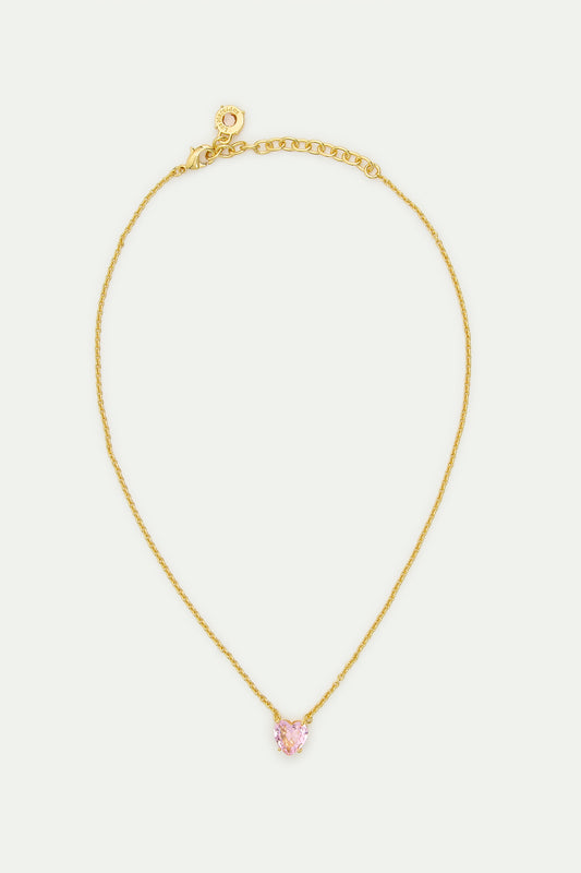 Light Pink Diamantine Fine Heart-Shaped Stone Necklace