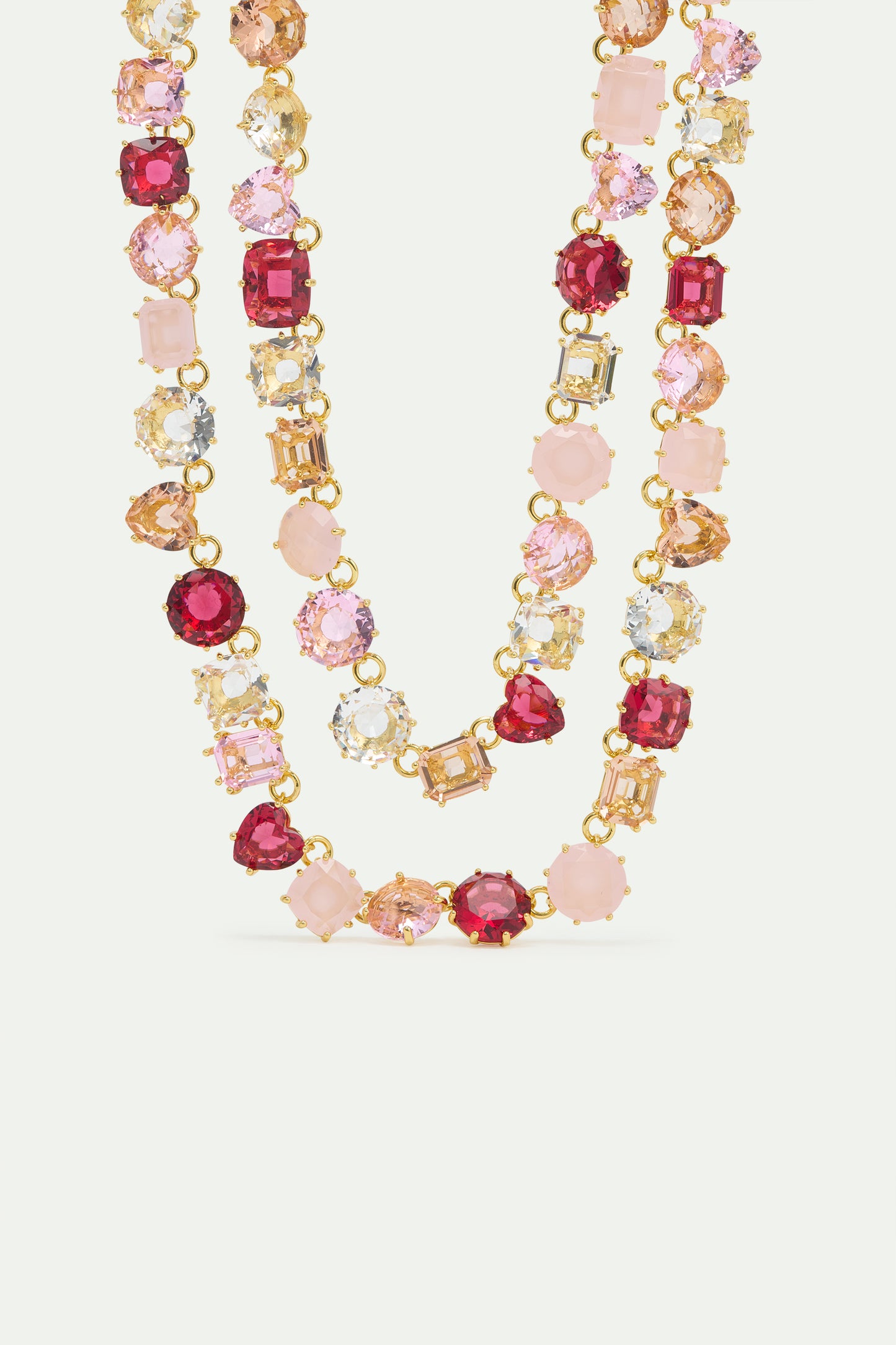 Gradient Pink Diamantine Statement Double Row Necklace | AWLD3551