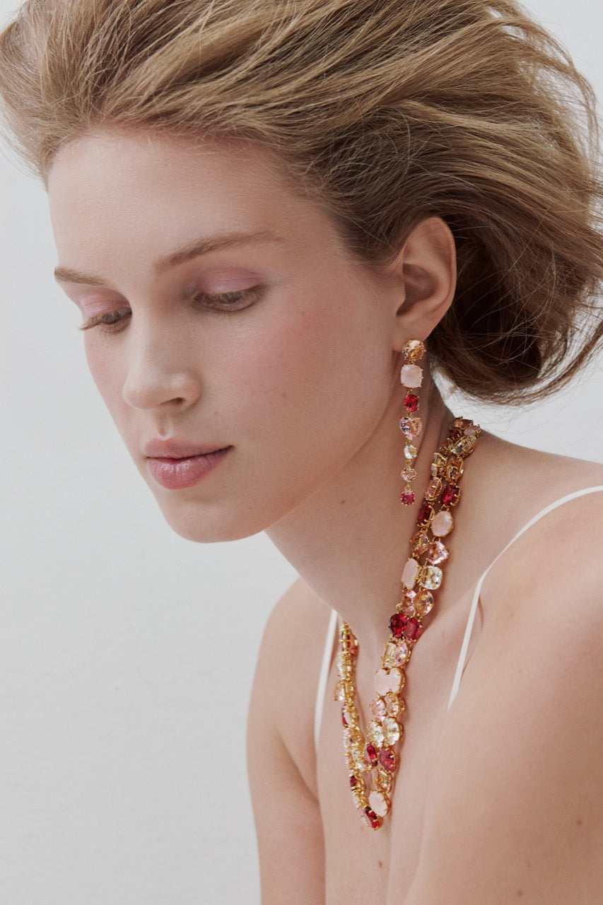 Gradient Pink Diamantine Dangle Earrings | AWLD1211