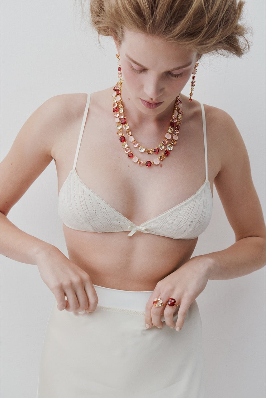 Gradient Pink Diamantine Statement Double Row Necklace | AWLD3551