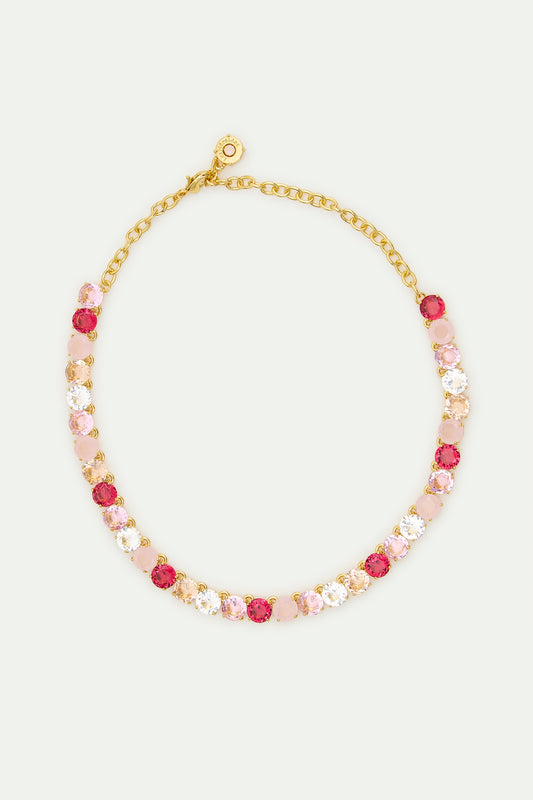 Gradient Pink Diamantine Choker Round Stones Necklace