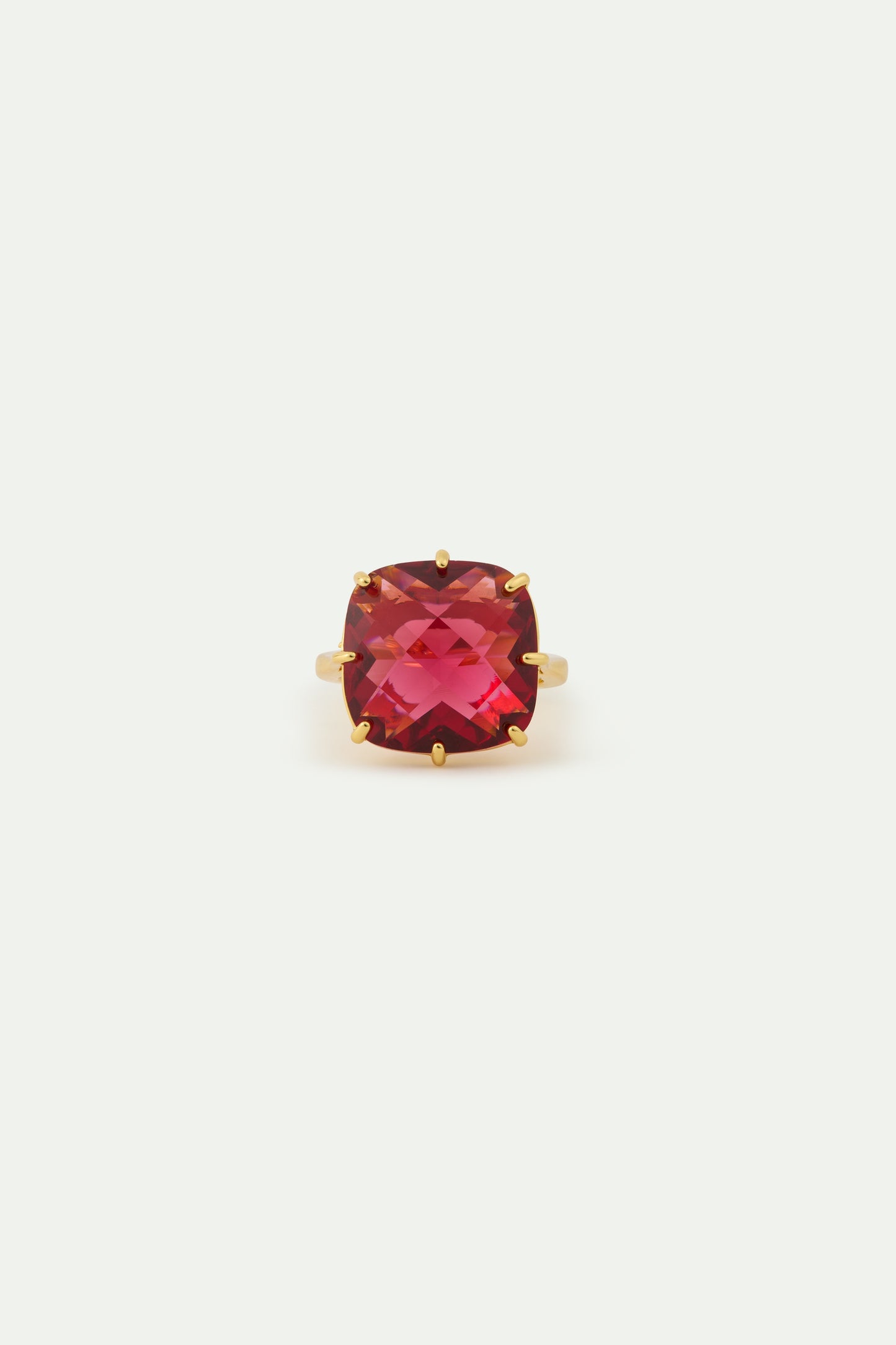 Dark Pink Diamantine Square Stone Solitaire Ring