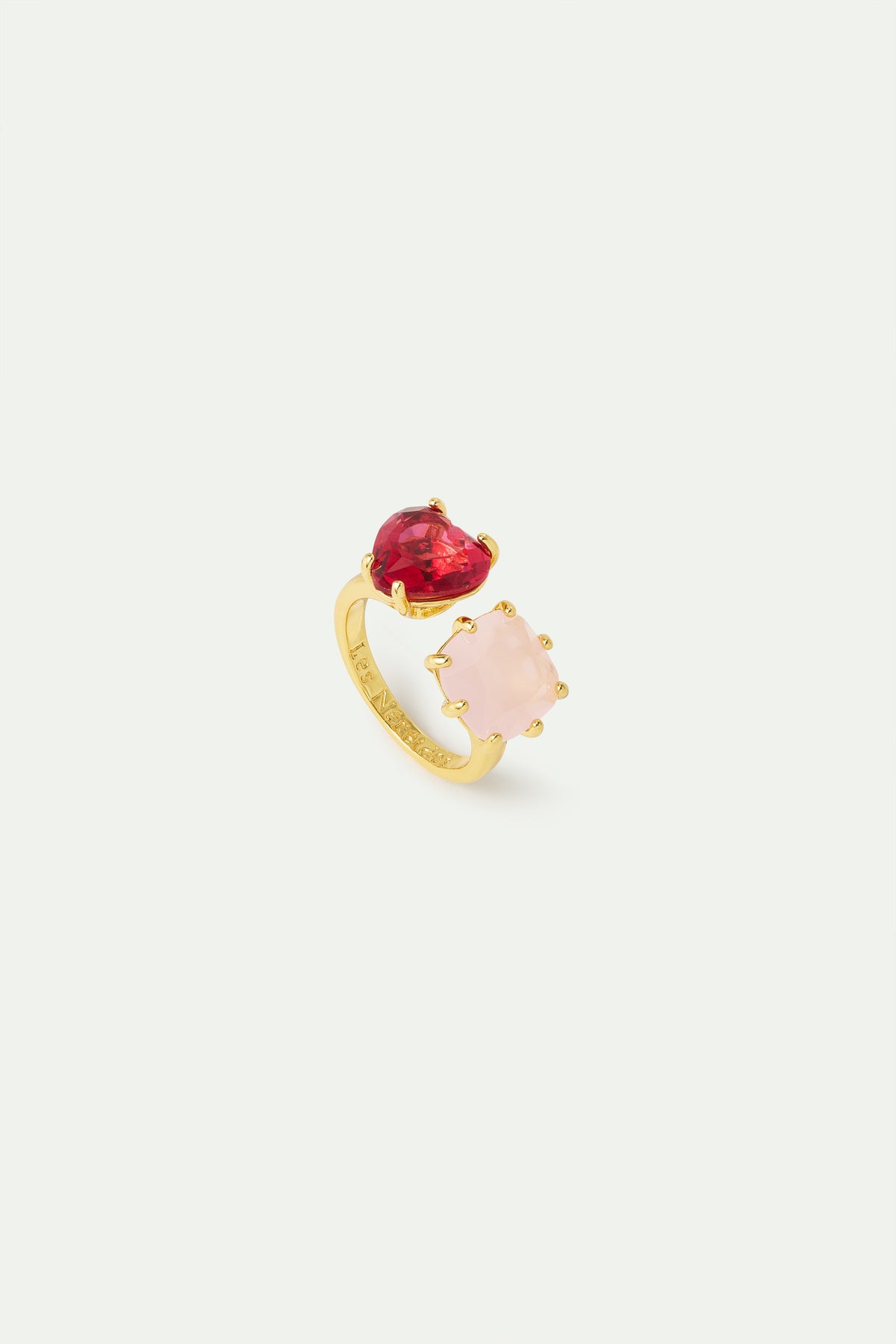 Dark Pink & Light Pink Diamantine You & Me Heart-Shaped & Square Stones. Ring | AWLD6181