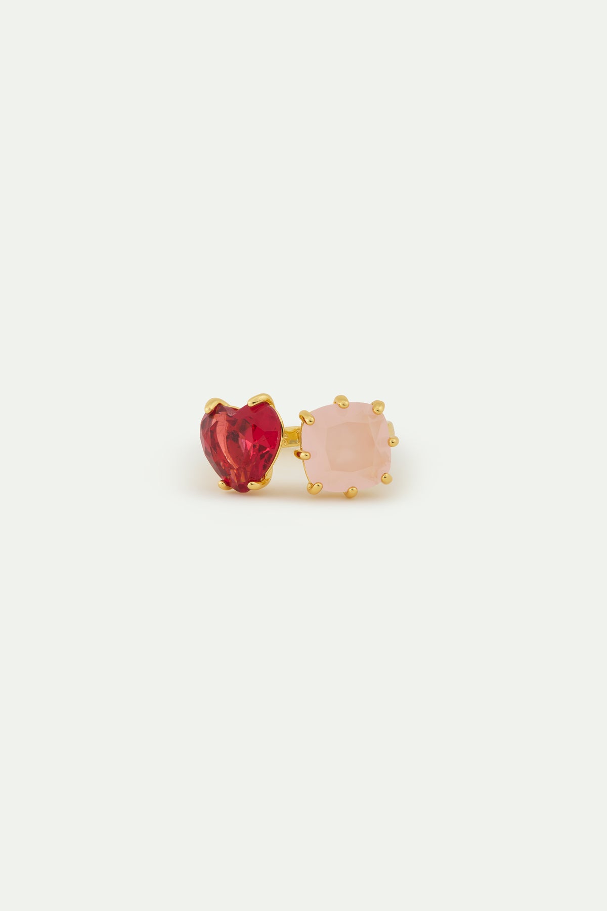 Dark Pink & Light Pink Diamantine You & Me Heart-Shaped & Square Stones. Ring | AWLD6181