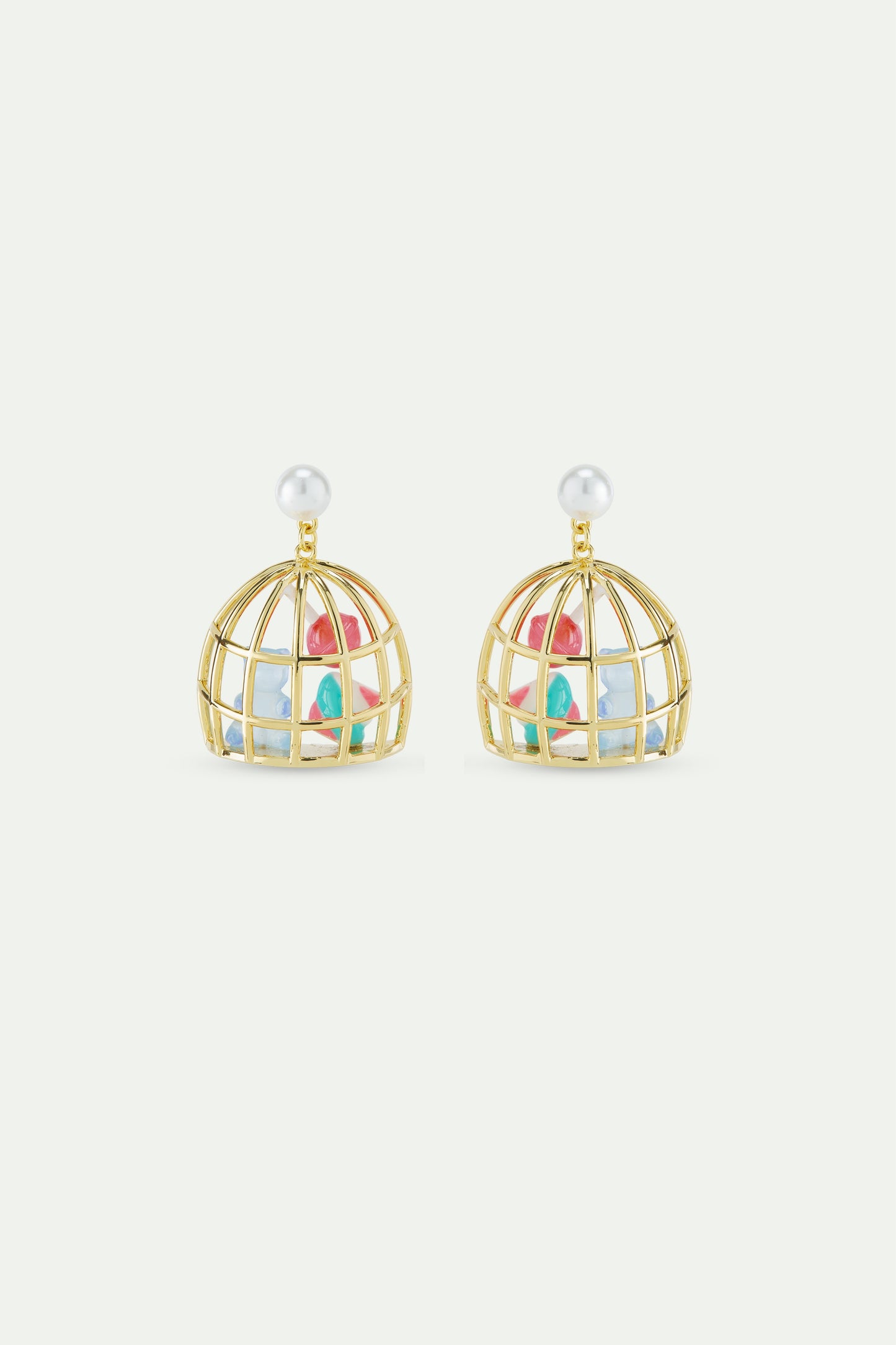 Gold Cage Blue Teddy Bear Sweet Earrings | AWMC1031
