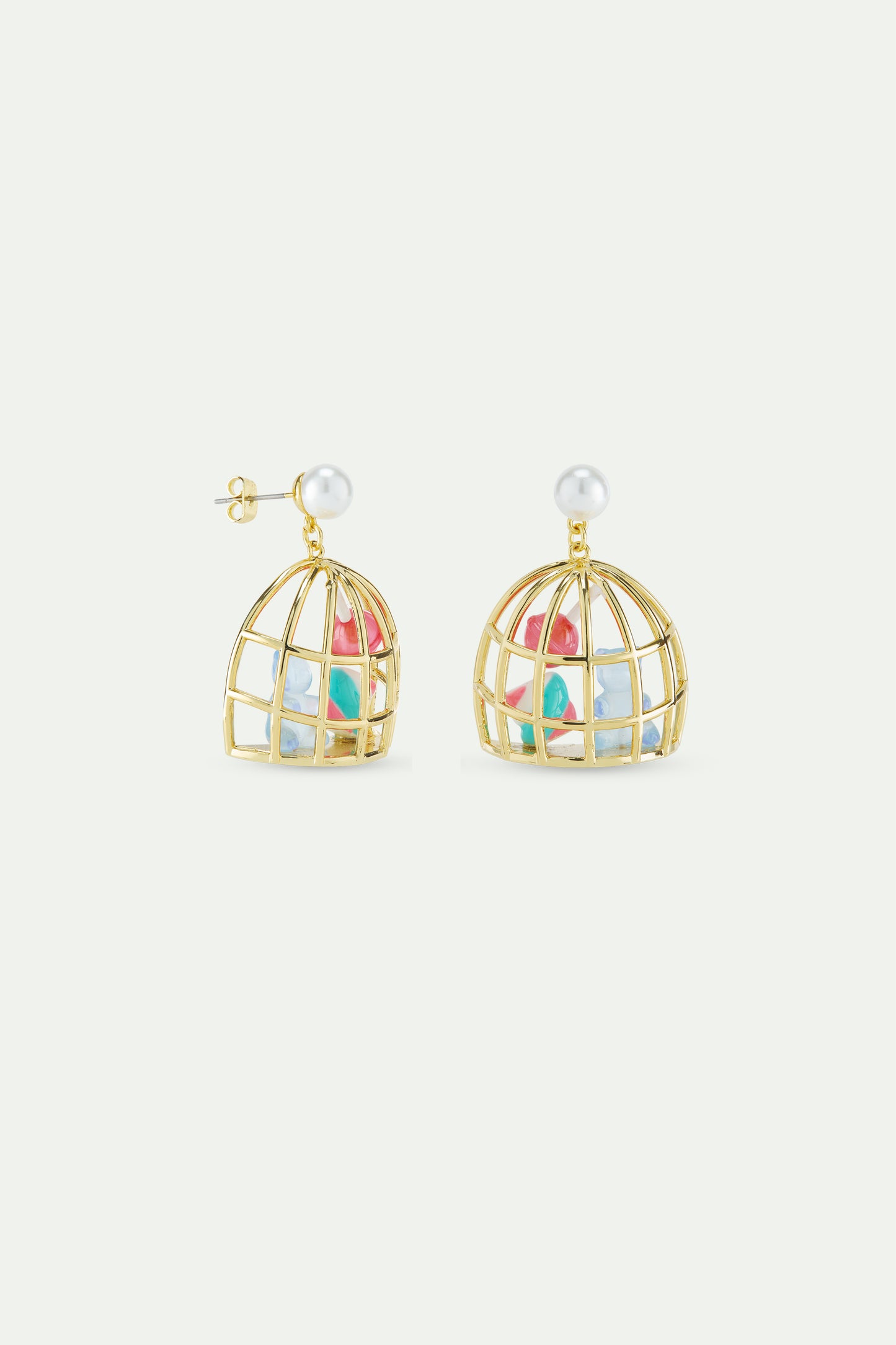 Gold Cage Blue Teddy Bear Sweet Earrings | AWMC1031
