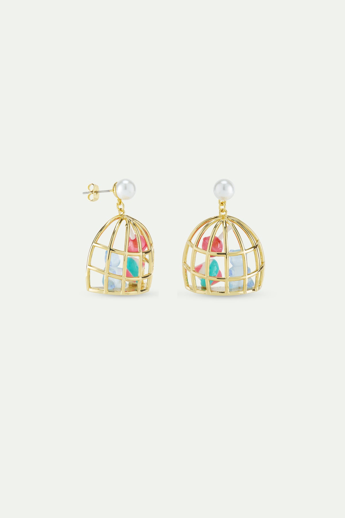 Gold Cage Blue Teddy Bear Sweet Earrings | AWMC1031