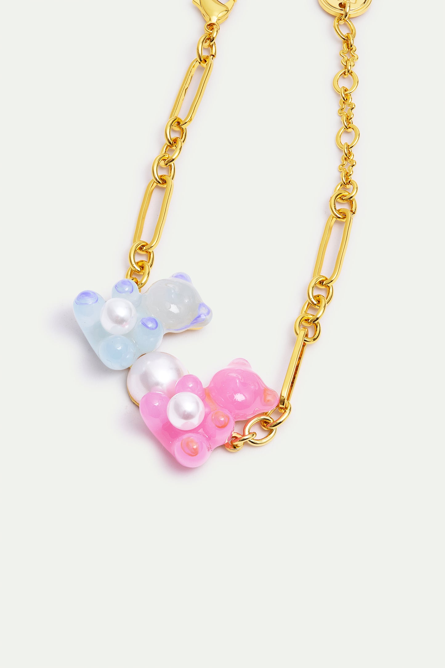 Blue & Pink Teddy Bear Sweet White Imitation Pearl Bracelet