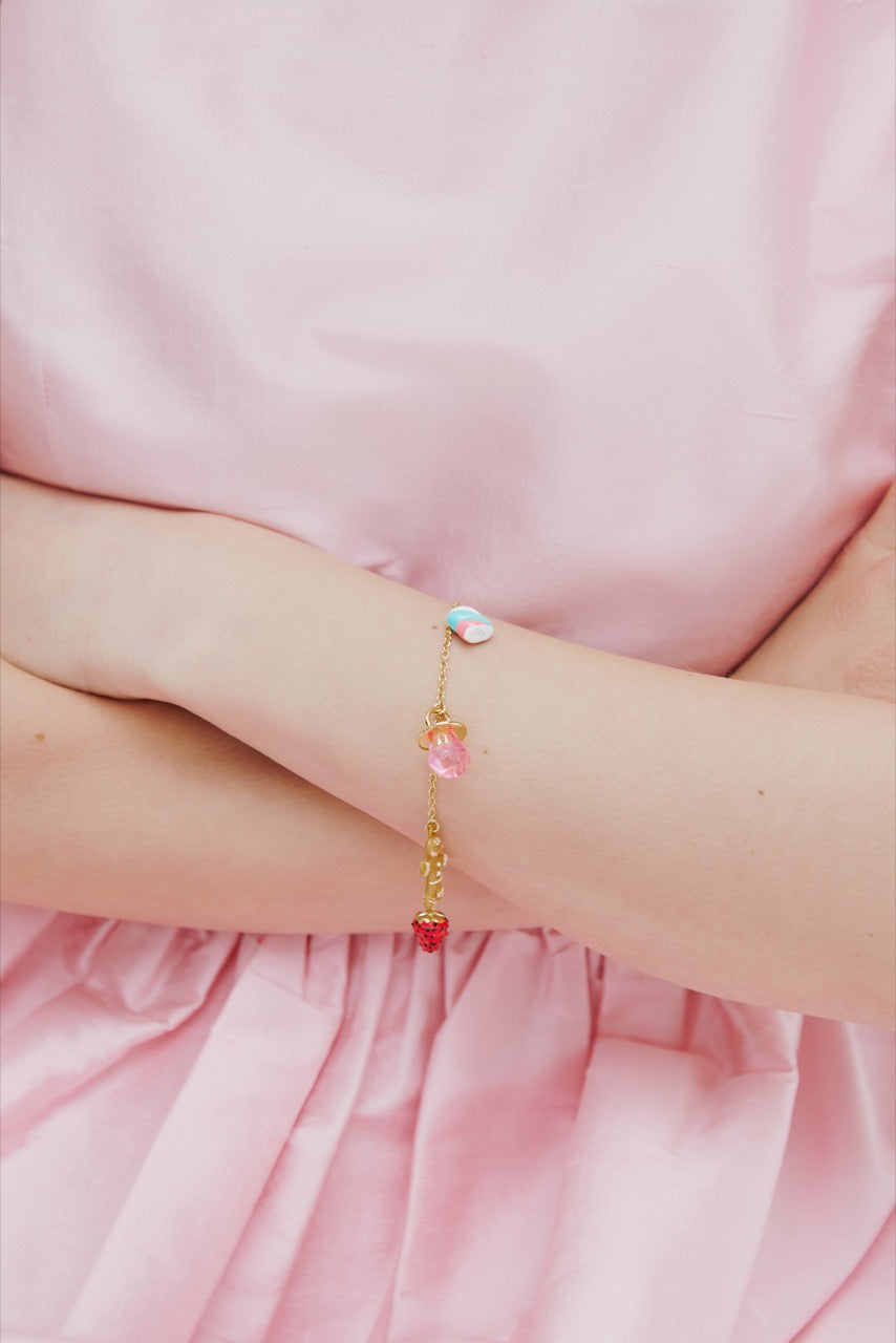 Blue & Pink Teddy Bear Sweet White Imitation Pearl Bracelet