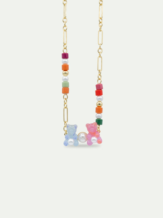 Blue & Pink Teddy Bear Sweet & Colourful Beads Necklace