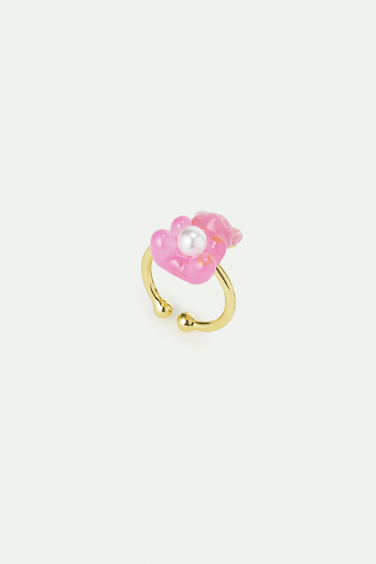 Pink Teddy Bear & White Imitation Pearl Ring | AWMC6021