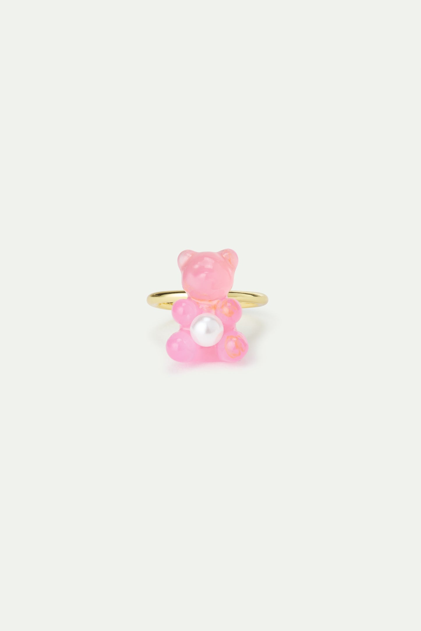 Pink Teddy Bear & White Imitation Pearl Ring | AWMC6021