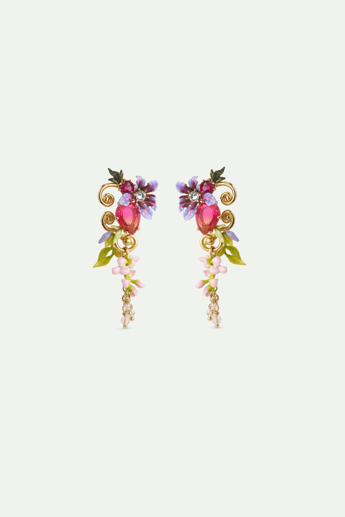 Pink & Purple Wisteria Two-Tone Crystal Statement Earrings | AWMM1011