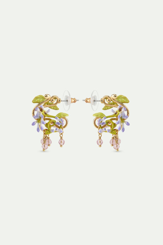 Purple Wisteria Post On Golden Arabesque Earrings