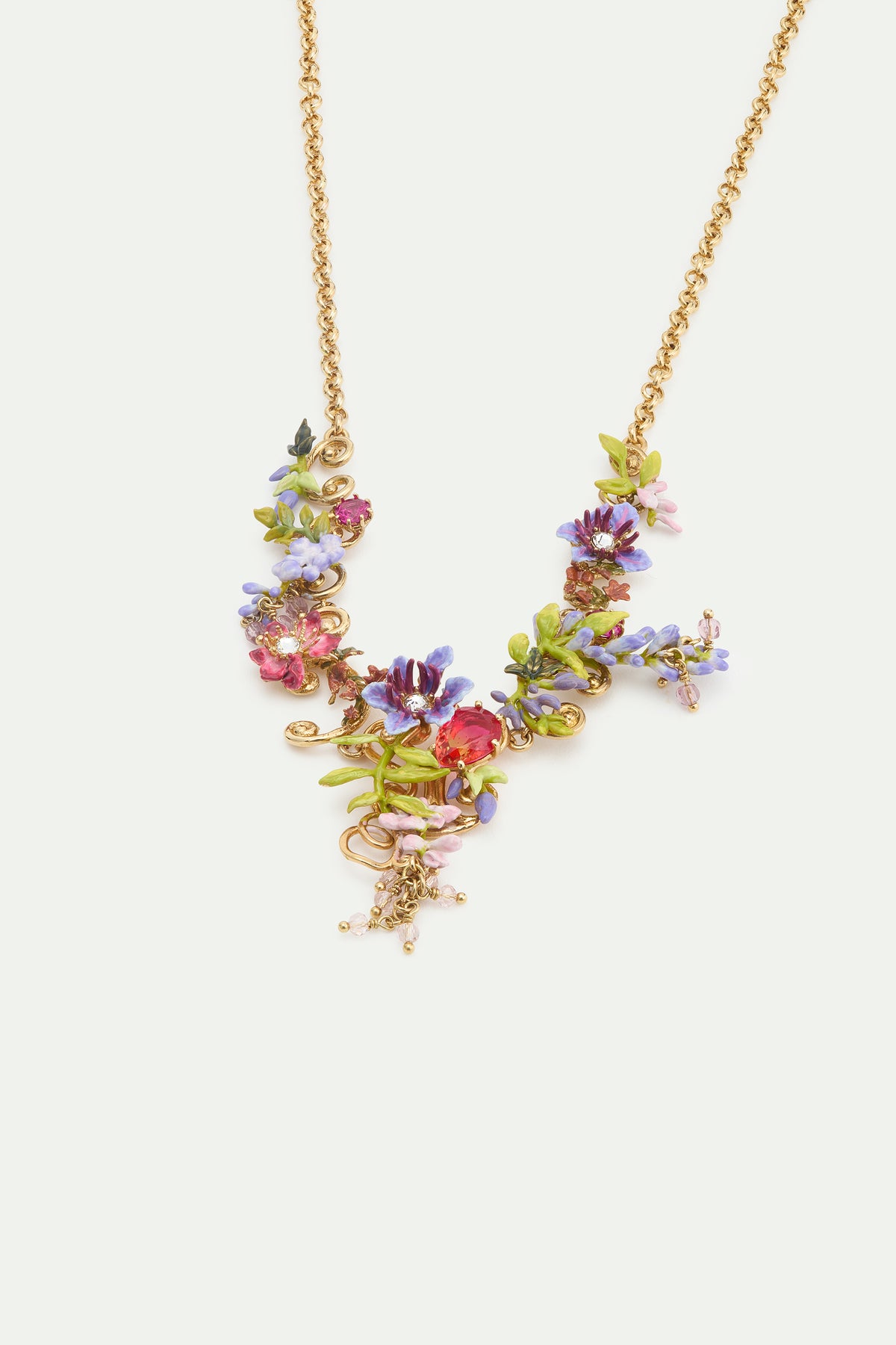 Statement Pink & Purple Wisteria On A Golden Ivy Arabesque Necklace | AWMM3011