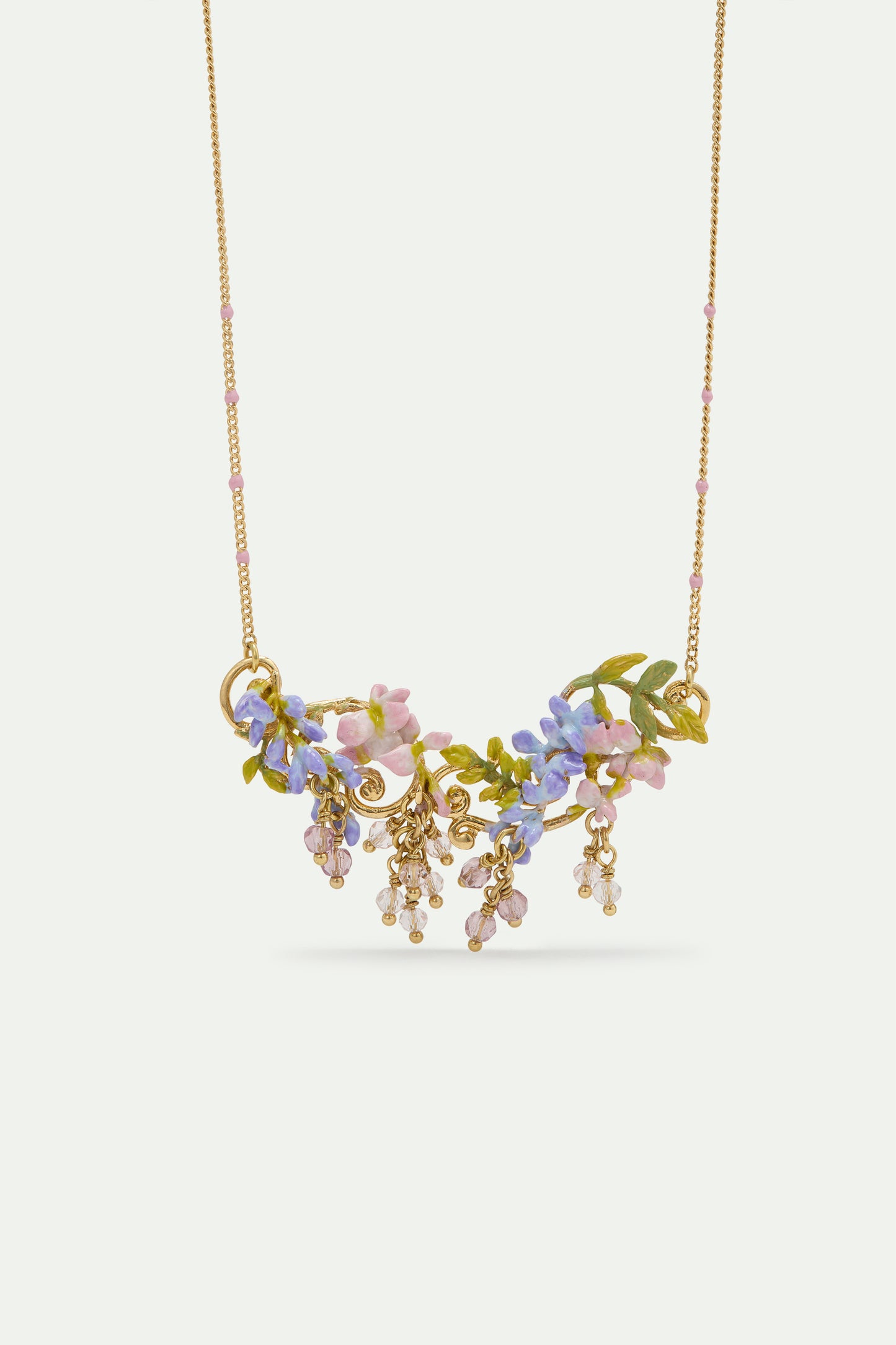 Statement Pink & Purple Wisteria On A Golden Arabesque Necklace | AWMM3021