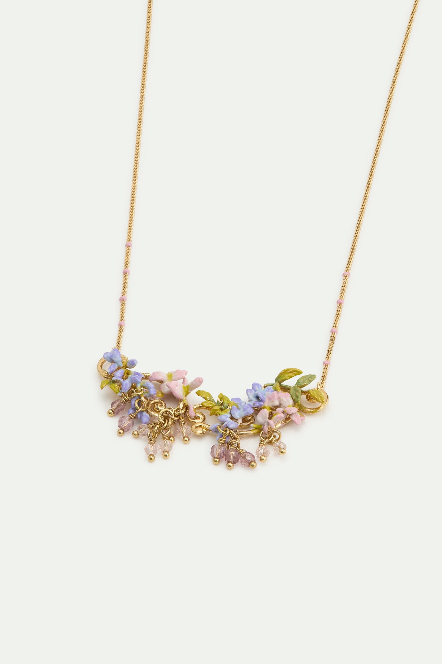 Statement Pink & Purple Wisteria On A Golden Arabesque Necklace | AWMM3021