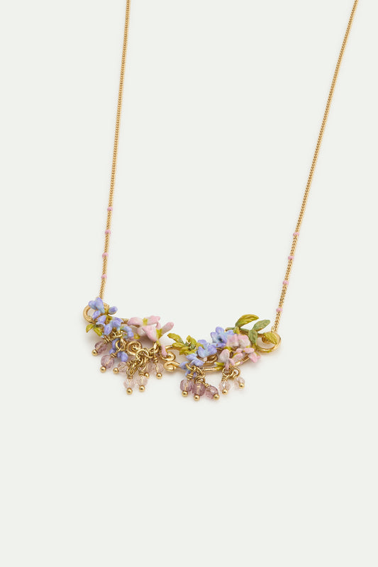 Statement Pink & Purple Wisteria On A Golden Arabesque Necklace