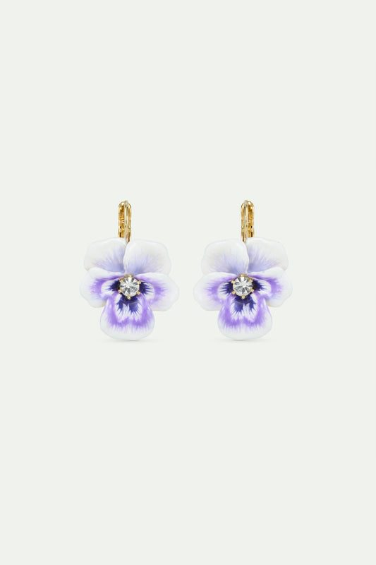 Purple Pansy & Cut Crystal Earrings