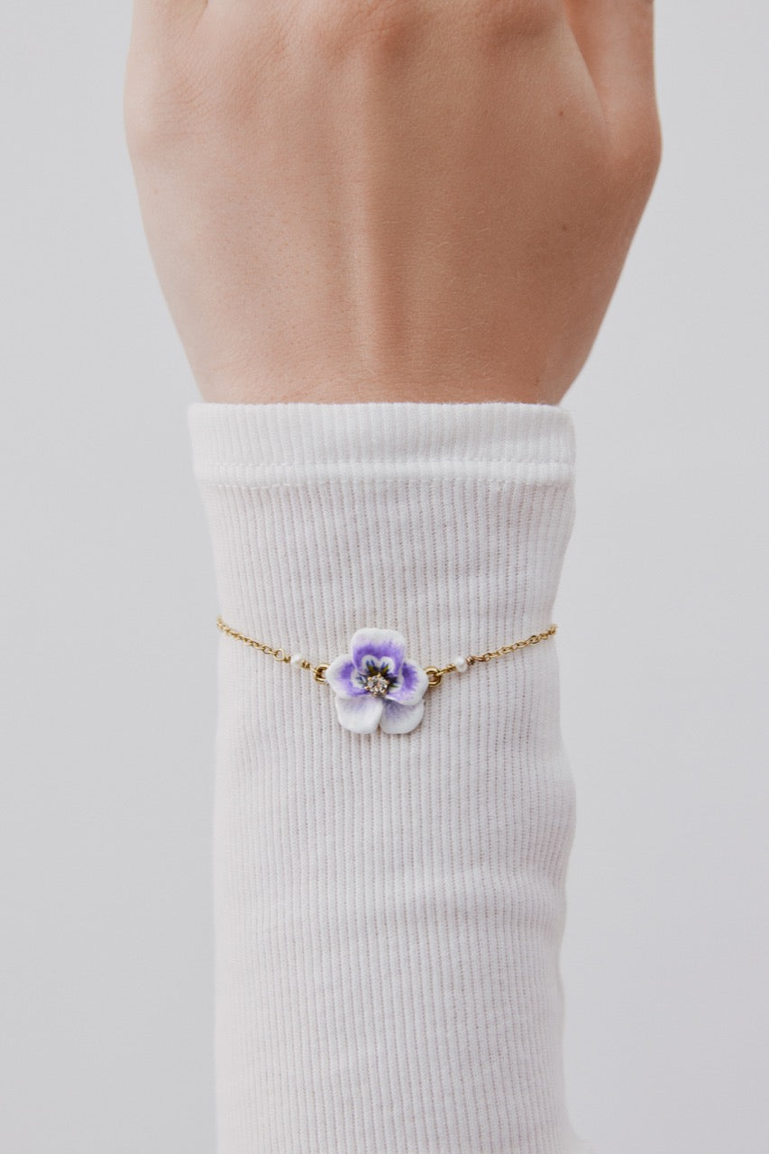 Purple Pansy & Cut Crystal Bracelet