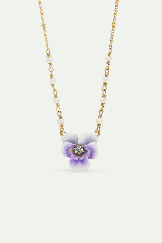 Purple Pansy & Cut Crystal Necklace
