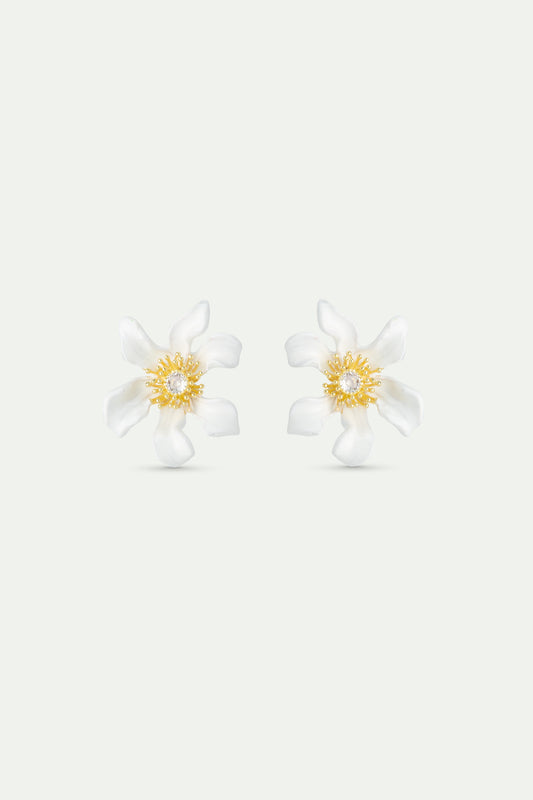 Large White Clematis Flower Earrings