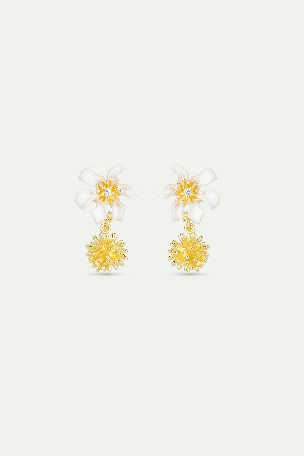 White Clematis & Japanese Kerria Sleeper Earrings | AWNF1031