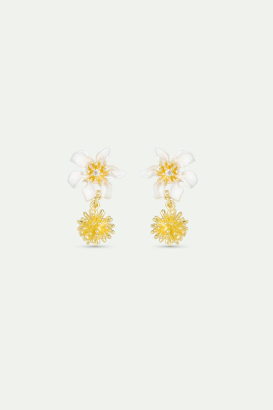 White Clematis & Japanese Kerria Sleeper Earrings