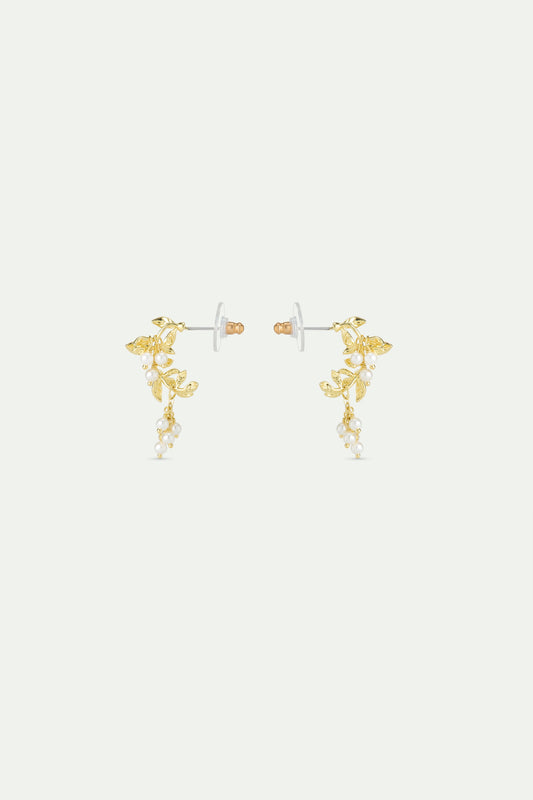 Gold & White Post Laurel Arch & Cultured Pearls Earrings