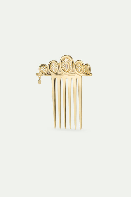 Golden Filigree Crown Hair Comb Crystals | AWOP4011