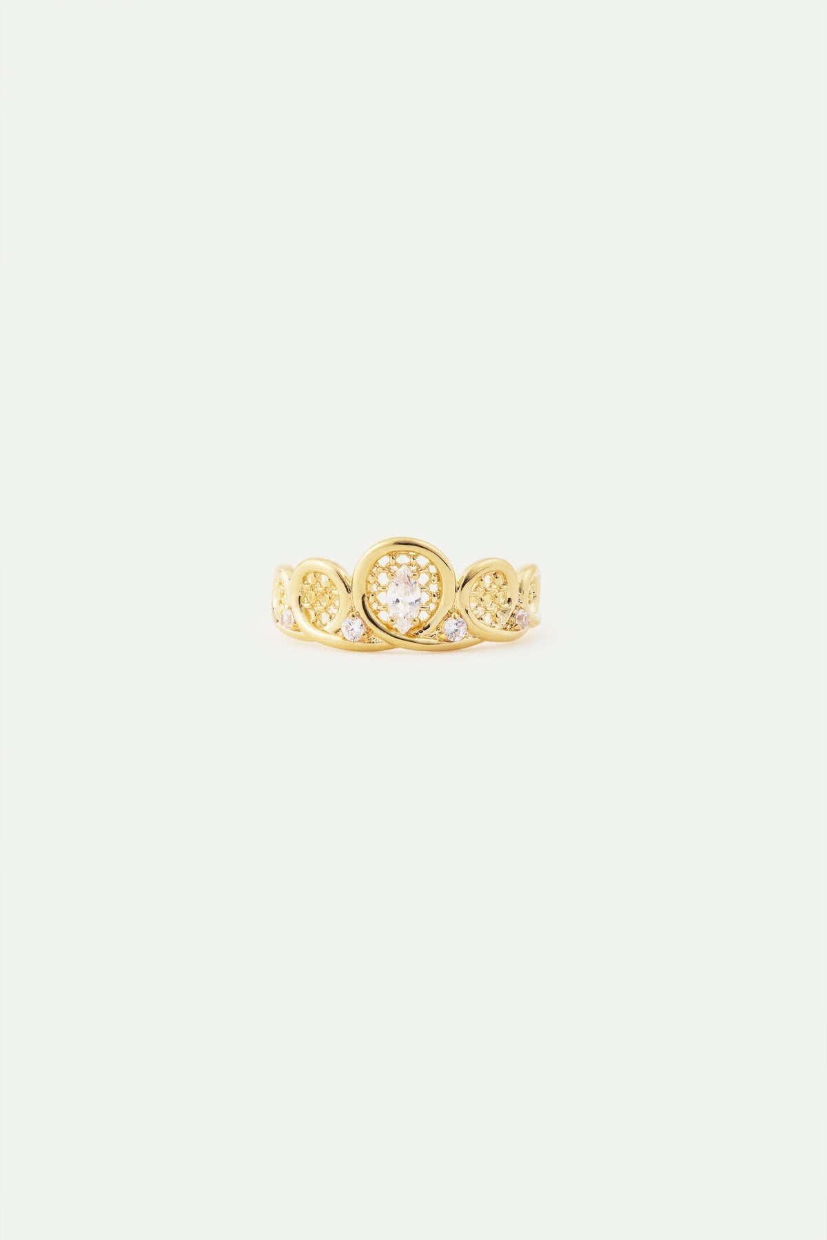 Gold Filigree Crystal Crown Ring | AWOP6011